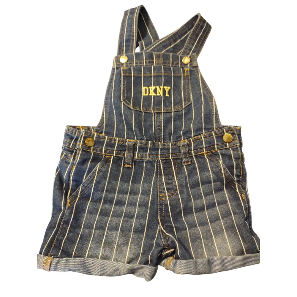 DKNY Overall Jean Denim Blue Jean Shorts Girls Size 4T Spellout